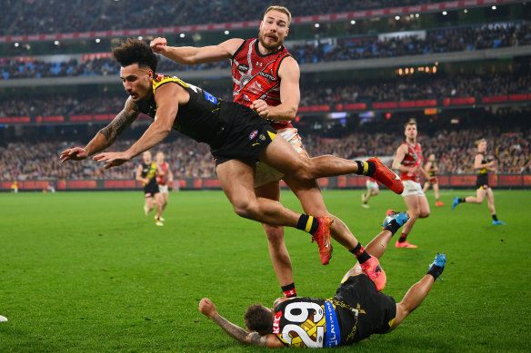 Ben McKay asserts his physicality in the Dreamtime game against Richmond.