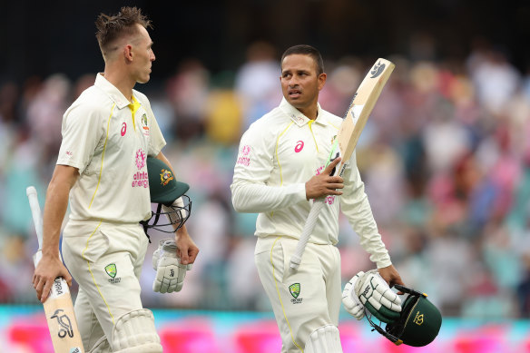 Australian batsmen Marnus Labuschagne and Usman Khawaja.