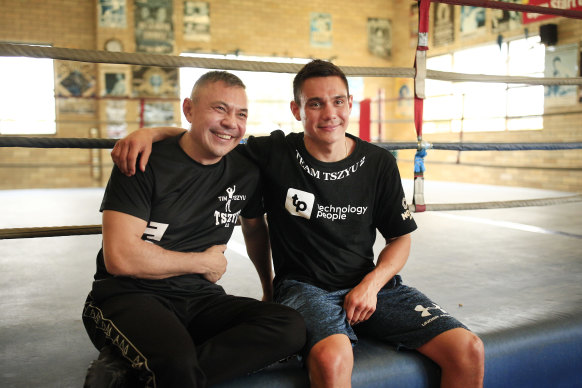 Former world champion Kostya Tszyu and son Tim Tszyu in Sydney in 2019.