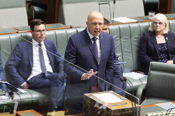 Opposition Leader Petter Dutton speaking on Labor’s energy bill. 
