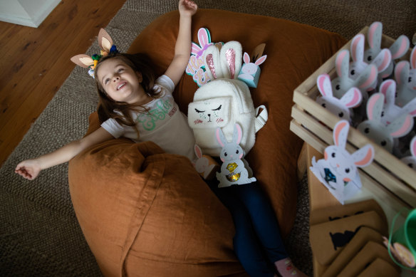 Sierra Dettrick with some of the easter decorations that her mother, Amanda Michetti, has made.