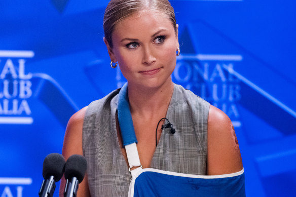 Former Australian of the Year Grace Tame speaks at the National Press Club on February 9. 