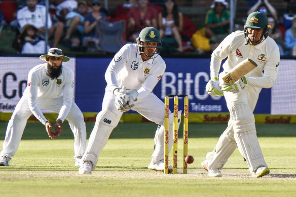 Usman Khawaja bats during the 2018 South Africa series.