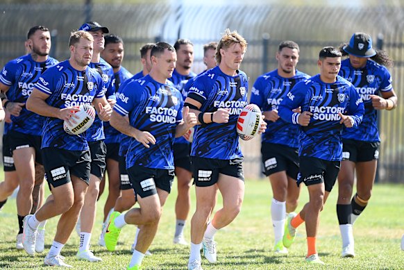 The Bulldogs get to work on the training field.