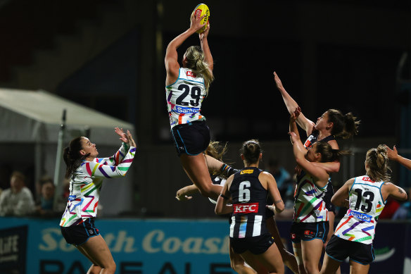 Flying high: Matilda Scholz of Port Adelaide.