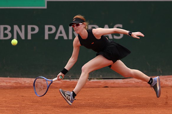 Maya Joint plays a forehand against Ajla Tomljanovic.