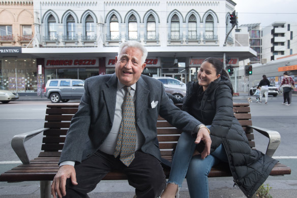 Franco Cozzo and his daughter Angelina outside his Brunswick store in 2018.
