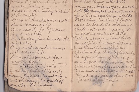 A poem written in Jack Fahey’s diary about the horror of battle, leavened by the song of a blackbird and the loveliness of dawn.