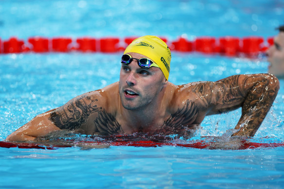 Kyle Chalmers competing at the Paris Olympics in 2024. 