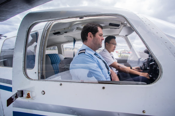 Moorabbin Aviation Services flight instructor Stefan Alman with student Vincent Christian. 