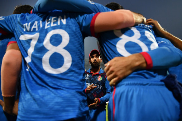 Afghanistan captain Hashmatullah Shahidi rallies his side during last year’s World Cup.