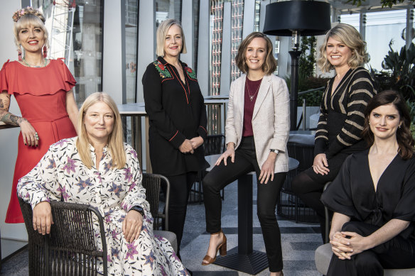 In May, when Amazon Prime announced a new slate of Australian commissions: from left: Holly Ringland, Bruna Papandrea, Sarah Lambert, Kacie Anning, Kate McLennan and Kate McCartney.