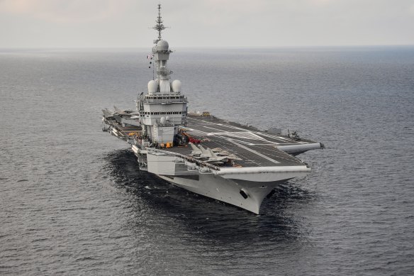 The Charles de Gaulle aircraft carrier off the coast of Toulon, southern France.