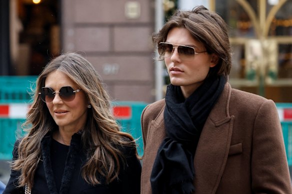 Actor and model Elizabeth Hurley arrives at court with her son, Damian, in January.