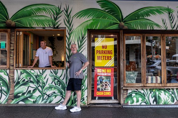 Coogee business owners Brenton McHatton and Dave Martin are among locals fighting the plans for paid meters.