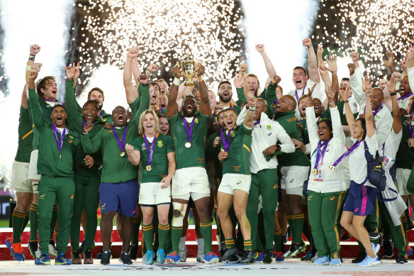 The Springboks celebrate winning the 2019 Rugby World Cup.