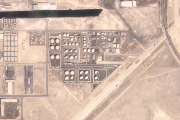 A drone attack claimed by Yemen’s Houthi rebels targeting a key oil facility in Abu Dhabi (pictured here by satellite before the attack) killed three people on January 17 and sparked a fire at Abu Dhabi International Airport.