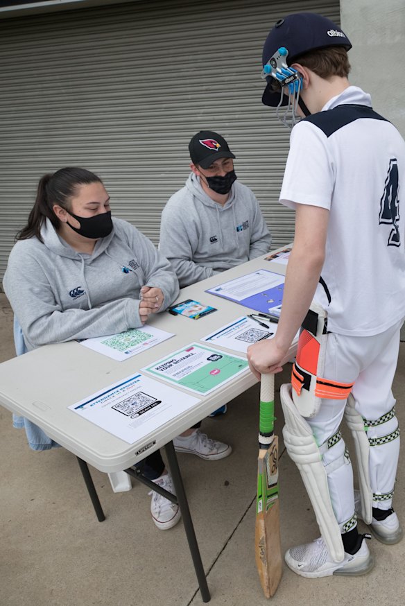 Newport COVID officers check players into training. 