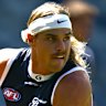 In focus: Bailey Smith courted controversy for wearing a Nike-branded headband during a practice match against Hawthorn.