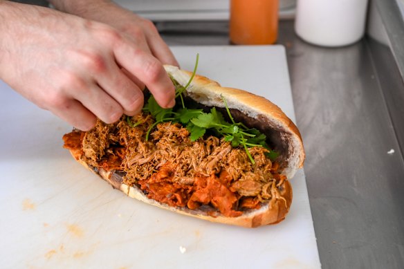 3. Cochinita pibil (slow-cooked Yucantan-style pork) and coriander.