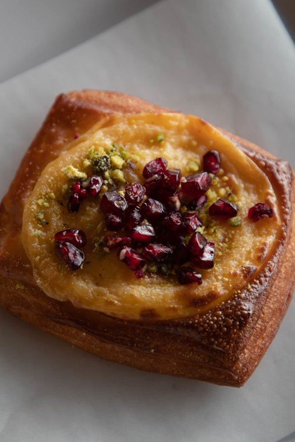 Pistachio and pomegrante danish.