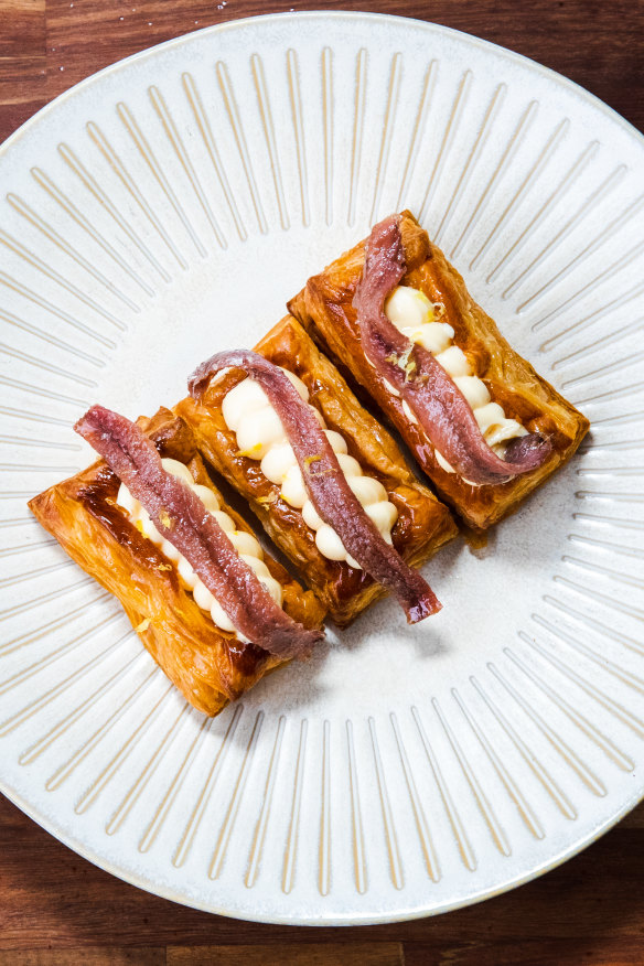 Anchovy and parmesan custard Danish pastries.