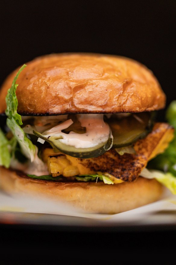 The vegetarian burger is made with tempeh. 