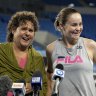 Evonne Goolagong Cawley and Ash Barty at Melbourne Park on Wednesday.