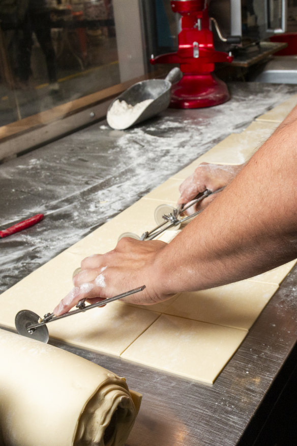 Preparing the dough for pastries.