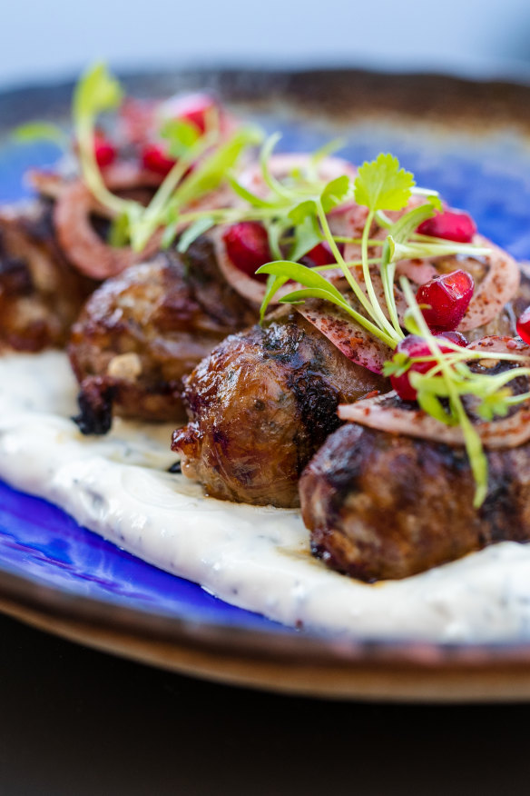 Lamb, beef and pork sheftalies sausages.
