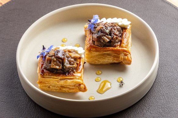 Smoked eggplant and black garlic danish.