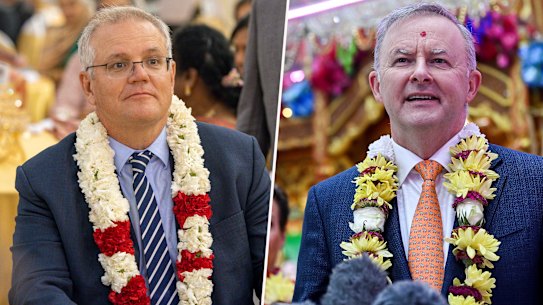 COMPOSITE IMAGE. Scott Morrison and Albanese.
