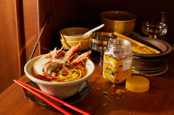 Pork rib and prawn noodle soup.