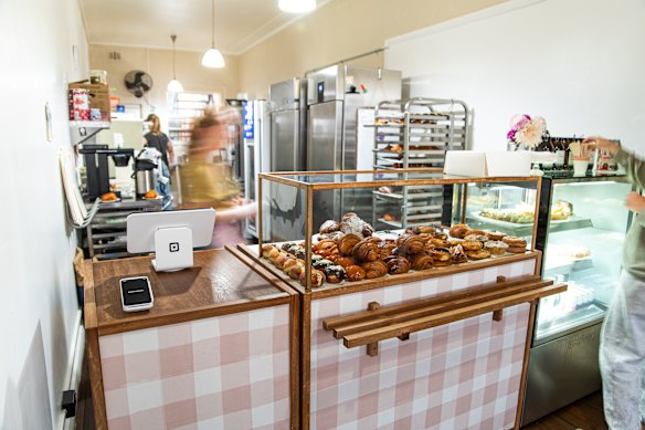 Pastries line the front counter at Peaches. 