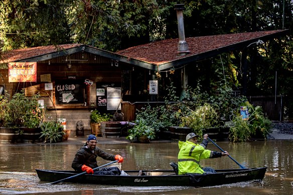 The flooded Mirabel RV Park &amp; Campground after a major storm in Forestville, California, USA.