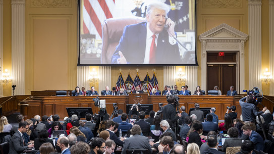 A video of former president Donald Trump was shown on a screen, as the House select committee investigating the January 6 attack on the US Capitol held its final meeting this month.
