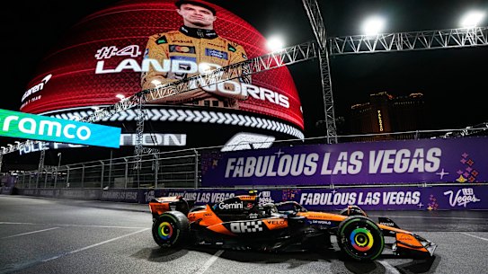 Lando Norris’ McLaren during qualifying for the Las Vegas GP.