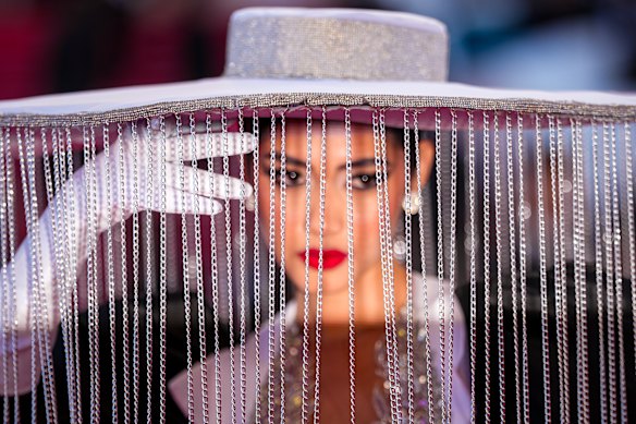 Rakele Menjivar poses for photographers upon arrival at the premiere of the film 'Bitter Christmas' at the 79th international film festival, Cannes, southern France.