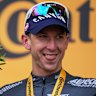Groves celebrates on the podium after his stage win.