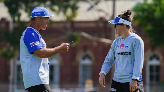 Alastair Clarkson and Emma Kearney at North Melbourne training. 