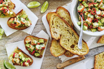 Julia Busuttil Nishimura’s prawn toasts with chilli, lime and avocado.