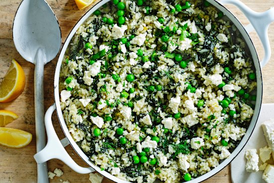 Danielle Alvarez’s lemony spinach, dill and feta rice pilaf.