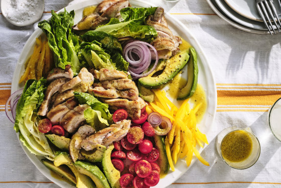 Grilled chicken salad with Dijon vinaigrette.