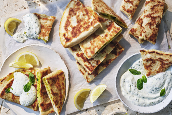 Julia Busuttil Nishimura’s stuffed flatbreads with minted yoghurt.  