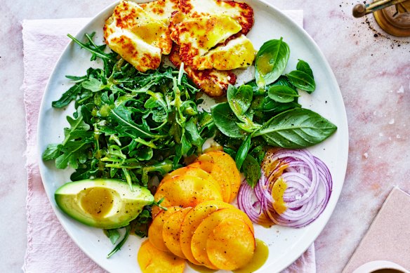 Adam Liaw’s peach and halloumi salad.