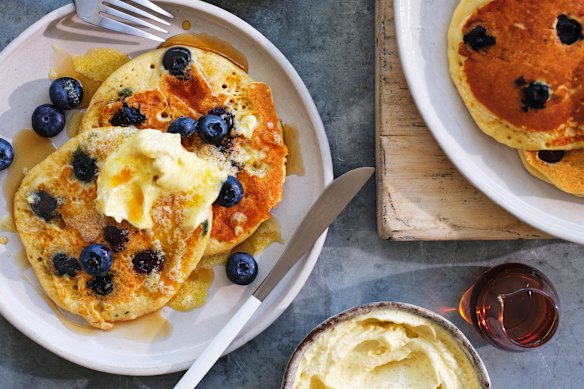 Danielle Alvarez’s blueberry pancakes with whipped demerara butter.