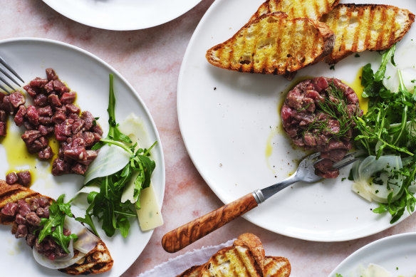 Danielle Alvarez’s carne cruda with fennel, olives, rocket and parmigiano reggiano.