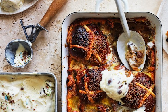 Hot cross bun pudding.