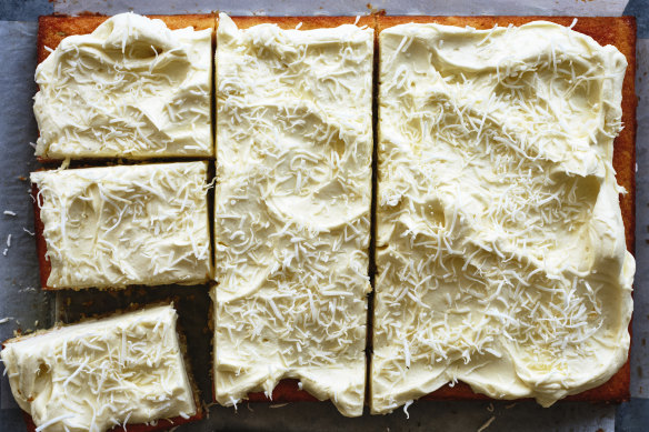 Julia Busuttil Nishimura’s lime and coconut sheet cake.