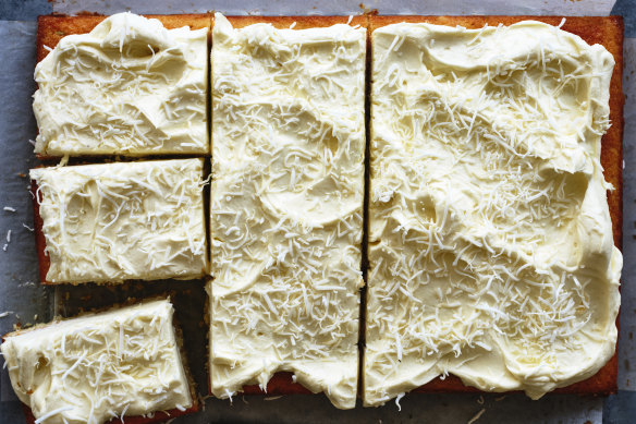 Julia Busuttil Nishimura’s lime and coconut sheet cake.